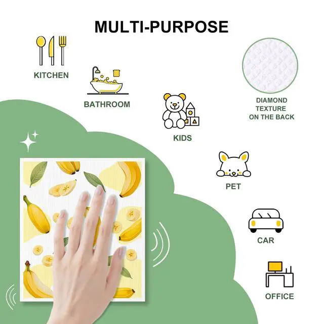 Alt view image 4 of 7 - 4 PCS Swedish Dishcloths, Reusable Kitchen Dish Cloths, Super Absorbent Cellulose Sponge Cloths, Odor Resistant, Dishwasher Safe & Multi-Purpose Cleaning Cloths