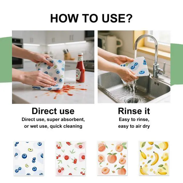 Alt view image 5 of 7 - 4 PCS Swedish Dishcloths, Reusable Kitchen Dish Cloths, Super Absorbent Cellulose Sponge Cloths, Odor Resistant, Dishwasher Safe & Multi-Purpose Cleaning Cloths