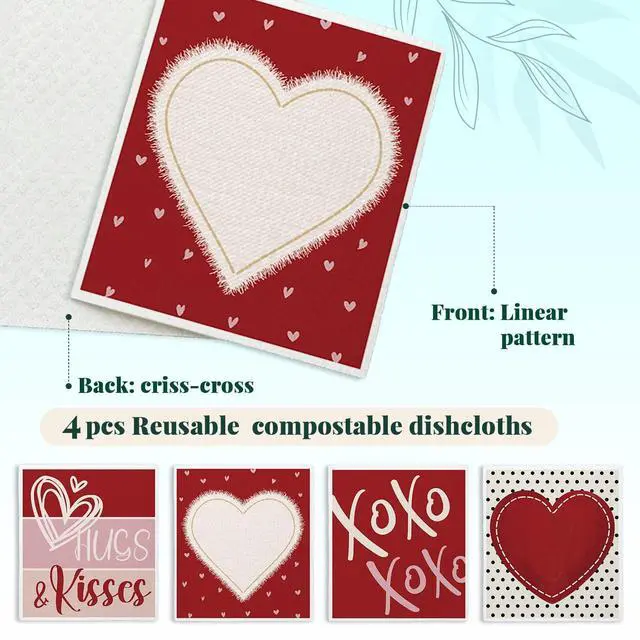 Alt view image 3 of 7 - Swedish Dishcloths for Kitchen, Red Swedish Dish Cloths for Love, Papaya Reusable Paper Towels, 4 Pack Dish Towels for Kitchen, Reusable Paper Cleaning Cloths Washable