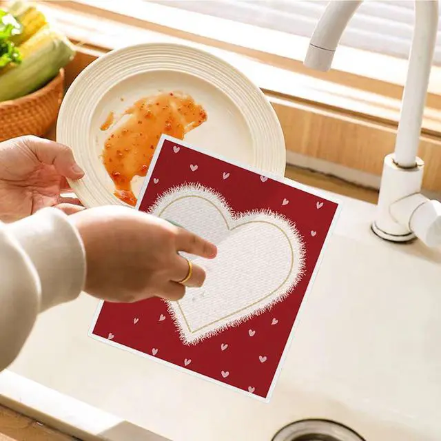 Alt view image 5 of 7 - Swedish Dishcloths for Kitchen, Red Swedish Dish Cloths for Love, Papaya Reusable Paper Towels, 4 Pack Dish Towels for Kitchen, Reusable Paper Cleaning Cloths Washable
