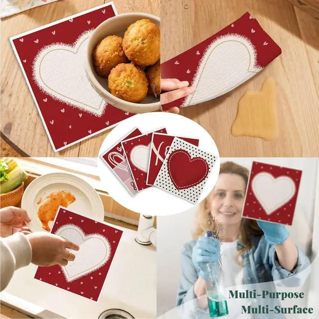 Alt view image 6 of 7 - Swedish Dishcloths for Kitchen, Red Swedish Dish Cloths for Love, Papaya Reusable Paper Towels, 4 Pack Dish Towels for Kitchen, Reusable Paper Cleaning Cloths Washable