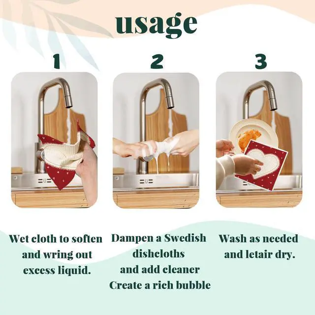Alt view image 7 of 7 - Swedish Dishcloths for Kitchen, Red Swedish Dish Cloths for Love, Papaya Reusable Paper Towels, 4 Pack Dish Towels for Kitchen, Reusable Paper Cleaning Cloths Washable