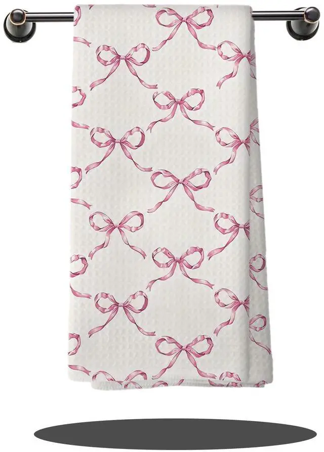 Main image of Preppy Pink Kitchen Towels - 24x16 Inch Pink Decorative Hand Towels With Bows