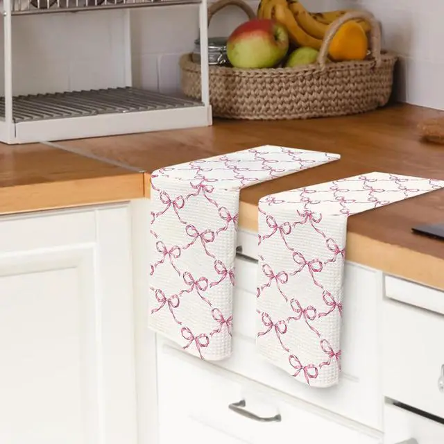 Alt view image 4 of 7 - Preppy Pink Kitchen Towels - 24x16 Inch Pink Decorative Hand Towels With Bows