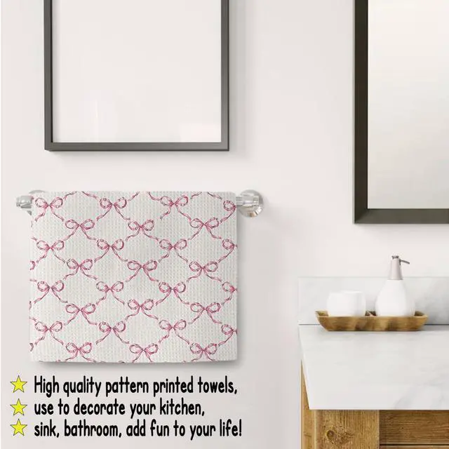 Alt view image 6 of 7 - Preppy Pink Kitchen Towels - 24x16 Inch Pink Decorative Hand Towels With Bows