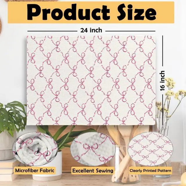Alt view image 5 of 7 - Preppy Pink Kitchen Towels - 24x16 Inch Pink Decorative Hand Towels With Bows