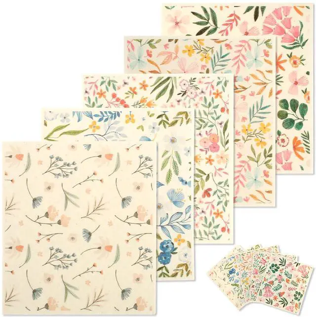Main image of 5Pcs Swedish Dishcloths for Kitchen, Quick-Drying Reusable Paper Towels, Absorbent Washable Kitchen Dish Rags, Soft Cellulose Sponge Cloths for Countertop Sink Flower Bird (5pcs Flowers)