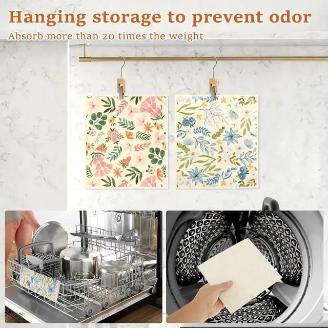 Alt view image 7 of 7 - 5Pcs Swedish Dishcloths for Kitchen, Quick-Drying Reusable Paper Towels, Absorbent Washable Kitchen Dish Rags, Soft Cellulose Sponge Cloths for Countertop Sink Flower Bird (5pcs Flowers)