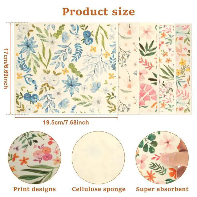 Alt view image 5 of 7 - 5Pcs Swedish Dishcloths for Kitchen, Quick-Drying Reusable Paper Towels, Absorbent Washable Kitchen Dish Rags, Soft Cellulose Sponge Cloths for Countertop Sink Flower Bird (5pcs Flowers)