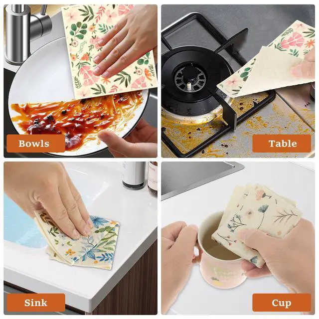 Alt view image 6 of 7 - 5Pcs Swedish Dishcloths for Kitchen, Quick-Drying Reusable Paper Towels, Absorbent Washable Kitchen Dish Rags, Soft Cellulose Sponge Cloths for Countertop Sink Flower Bird (5pcs Flowers)