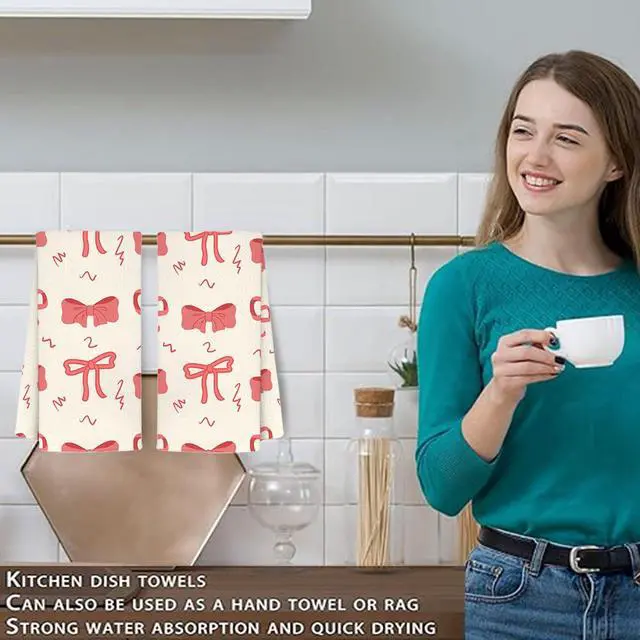 Alt view image 2 of 6 - Funny Preppy Bow Decor Hand Towels - Pink Bow Decorative Kitchen & Bath Towels, Coquette Style