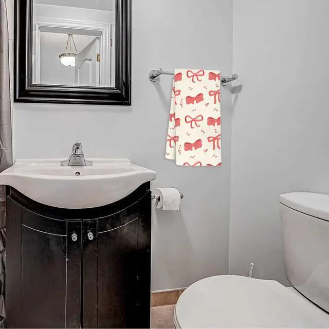 Alt view image 5 of 6 - Funny Preppy Bow Decor Hand Towels - Pink Bow Decorative Kitchen & Bath Towels, Coquette Style