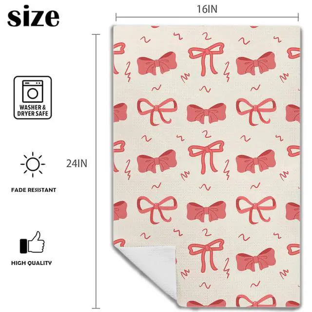Alt view image 6 of 6 - Funny Preppy Bow Decor Hand Towels - Pink Bow Decorative Kitchen & Bath Towels, Coquette Style