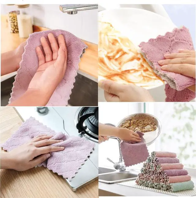 Alt view image 5 of 7 - 20 Pack Kitchen Cloth, Microfiber Dish Towels Washcloths, Super Absorbent Coral Velvet Dishtowels, Premium Cleaning Cloths,Non-Stick Oil Quick Dry Dish Towels, Soft Tea Towel, Table Cleaning Cloths.