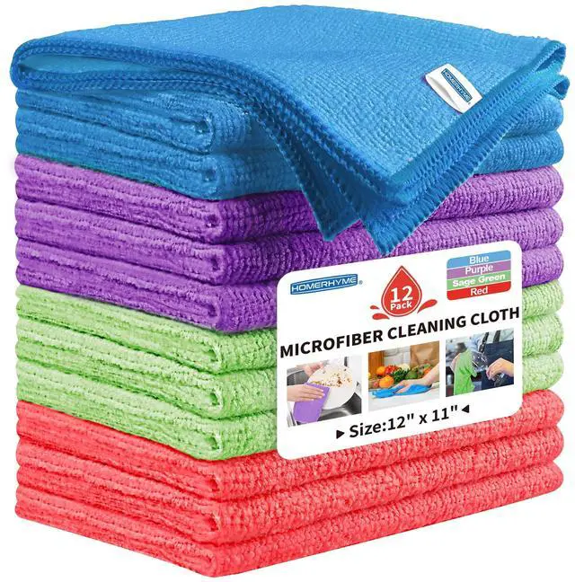 Main image of Microfiber Cleaning Cloth, 12 Pack Cleaning Rags,12" X 11" Lint Free Dish Towels Wash Cloths, Reusable Microfiber Towels for Home and Kitchen Bathroom Apartment Cleaning Supplies, Assorted