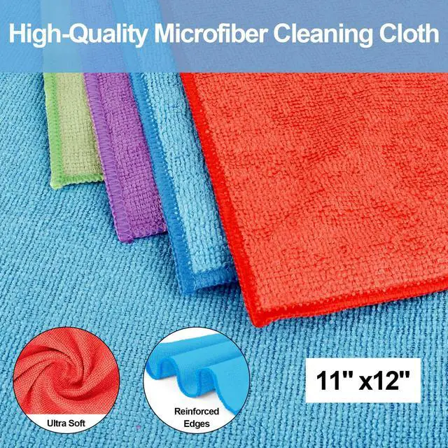 Alt view image 2 of 7 - Microfiber Cleaning Cloth, 12 Pack Cleaning Rags,12" X 11" Lint Free Dish Towels Wash Cloths, Reusable Microfiber Towels for Home and Kitchen Bathroom Apartment Cleaning Supplies, Assorted