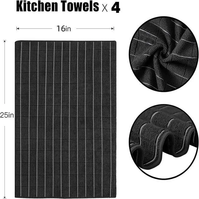 Alt view image 3 of 7 - Kitchen Towels, Super Soft Absorbent and Lint Free Dish Towels, Hand Towels for Washing Dishes, 4 Pack, 24 x 16 Inch, Black