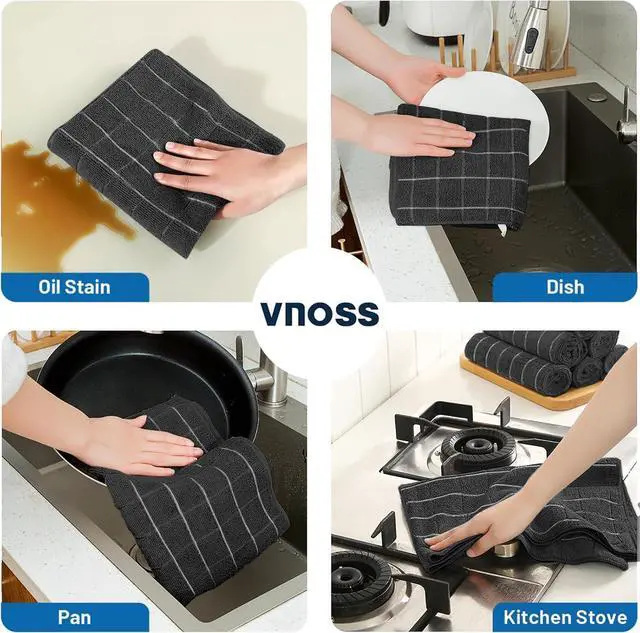 Alt view image 5 of 7 - Kitchen Towels, Super Soft Absorbent and Lint Free Dish Towels, Hand Towels for Washing Dishes, 4 Pack, 24 x 16 Inch, Black