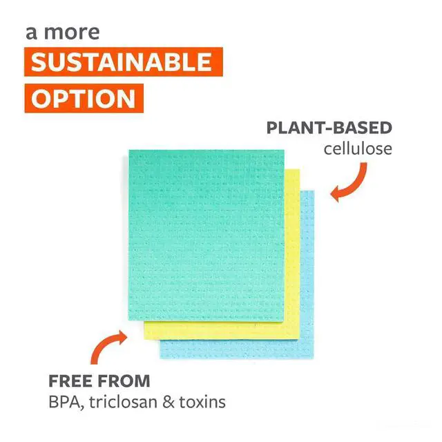 Alt view image 4 of 7 - Totally Plant-Based Sponge Cloths - Cellulose Sponge Cloths, Super Absorbent Dish Towels, Reusable Paper Towel Alternative, 100% Natural Plant-Based, 3-Pack, Multicolor