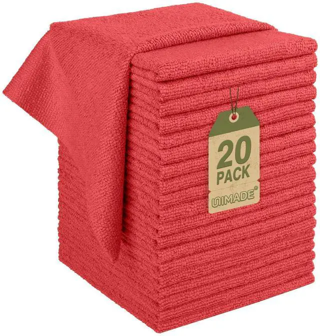 Main image of Microfiber Cleaning Cloth, 20 Pack Reusable Microfiber Towels for Cars Lint Free Cleaning Shop Towel Rags for Home Kitchen Automotive Bar Mechanic Restaurant Garage, 11.5"x 11.5", Red