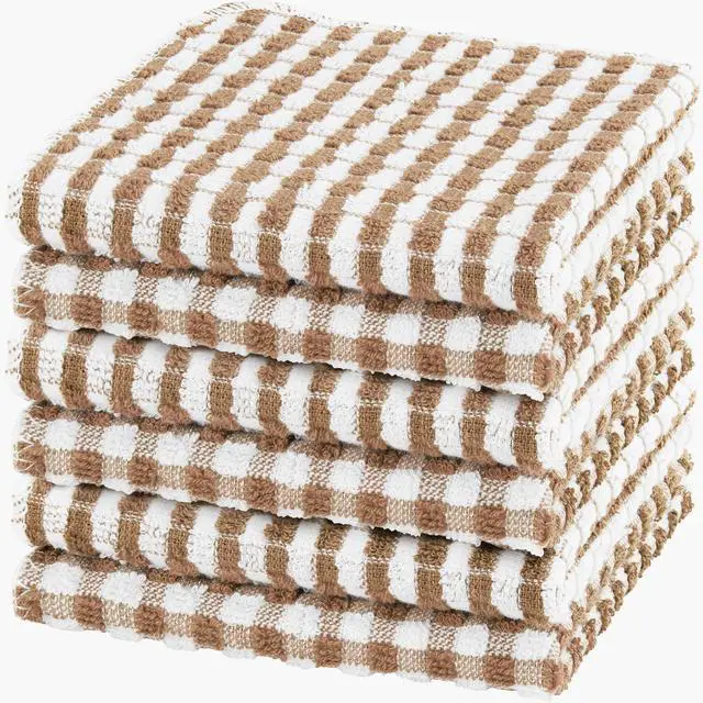 Main image of 6 Pack 100% Cotton Kitchen Towels, Set of 6 Buffalo Checks 12" x 12" Absorbent Dish Cloths,Coffee (Pack of 6)