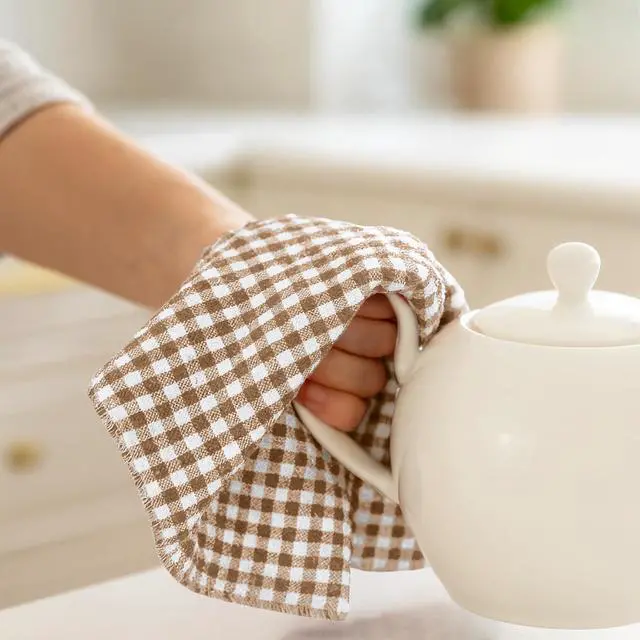 Alt view image 3 of 5 - 6 Pack 100% Cotton Kitchen Towels, Set of 6 Buffalo Checks 12" x 12" Absorbent Dish Cloths,Coffee (Pack of 6)