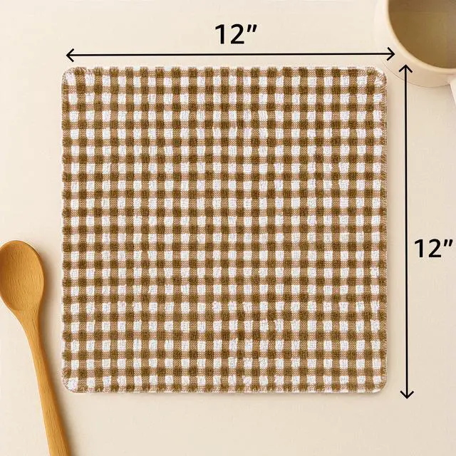 Alt view image 2 of 5 - 6 Pack 100% Cotton Kitchen Towels, Set of 6 Buffalo Checks 12" x 12" Absorbent Dish Cloths,Coffee (Pack of 6)