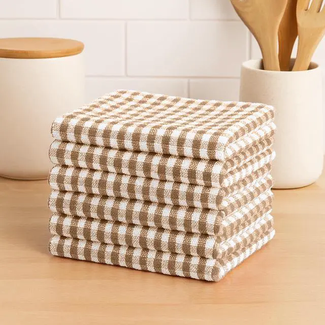 Alt view image 5 of 5 - 6 Pack 100% Cotton Kitchen Towels, Set of 6 Buffalo Checks 12" x 12" Absorbent Dish Cloths,Coffee (Pack of 6)
