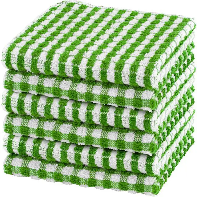 Main image of 6 Pack 100% Cotton Kitchen Towels, Set of 6 Buffalo Checks 12" x 12" Absorbent Dish Cloths, Green (Pack of 6)