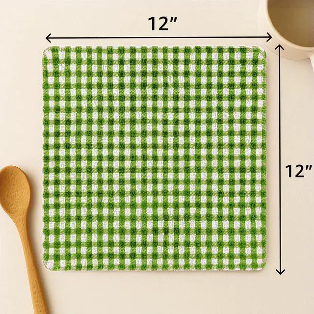 Alt view image 2 of 5 - 6 Pack 100% Cotton Kitchen Towels, Set of 6 Buffalo Checks 12" x 12" Absorbent Dish Cloths, Green (Pack of 6)