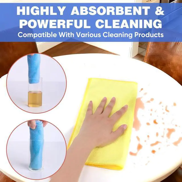 Alt view image 3 of 6 - 10 PCS Yellow Microfiber Cleaning Cloths, Highly Absorbent Microfiber Towels for Car, Kitchen, Bathroom and Household Cleaning, 11.8" X11.8