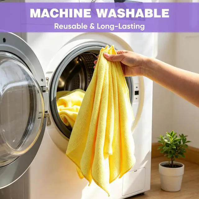 Alt view image 6 of 6 - 10 PCS Yellow Microfiber Cleaning Cloths, Highly Absorbent Microfiber Towels for Car, Kitchen, Bathroom and Household Cleaning, 11.8" X11.8