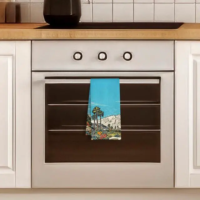 Alt view image 3 of 6 - Blue Sky Western Landscape Kitchen Towels, Vintage Tropical Palm Tree Floral Dish Tea Towels, Southwestern Desert Mountain Decorative Hand Towel for Kitchen Bathroom, 16x24 Inch