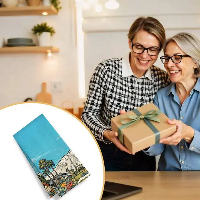Alt view image 5 of 6 - Blue Sky Western Landscape Kitchen Towels, Vintage Tropical Palm Tree Floral Dish Tea Towels, Southwestern Desert Mountain Decorative Hand Towel for Kitchen Bathroom, 16x24 Inch