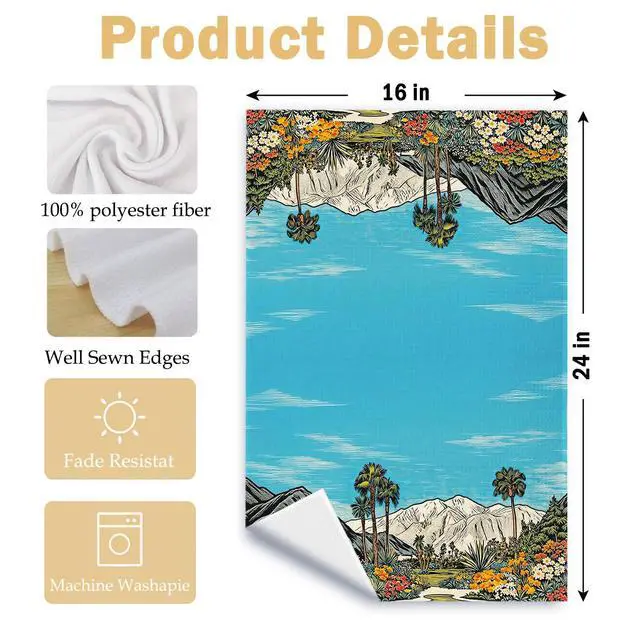 Alt view image 6 of 6 - Blue Sky Western Landscape Kitchen Towels, Vintage Tropical Palm Tree Floral Dish Tea Towels, Southwestern Desert Mountain Decorative Hand Towel for Kitchen Bathroom, 16x24 Inch