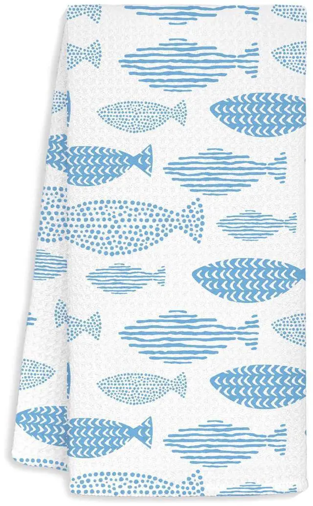 Main image of Coastal Beach Kitchen Towels, Pastel Blue Fishing Beach Hand Towels for Bathroom, Fish Decor Dish Tea Towels for Kitchen Decor, Coastal Bathroom Decor, 16x24 Inch