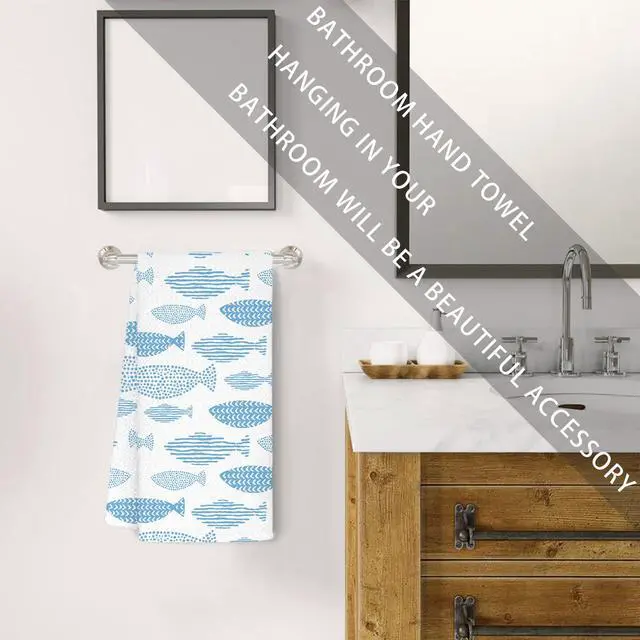 Alt view image 4 of 7 - Coastal Beach Kitchen Towels, Pastel Blue Fishing Beach Hand Towels for Bathroom, Fish Decor Dish Tea Towels for Kitchen Decor, Coastal Bathroom Decor, 16x24 Inch