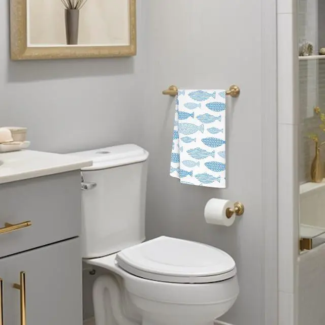 Alt view image 5 of 7 - Coastal Beach Kitchen Towels, Pastel Blue Fishing Beach Hand Towels for Bathroom, Fish Decor Dish Tea Towels for Kitchen Decor, Coastal Bathroom Decor, 16x24 Inch