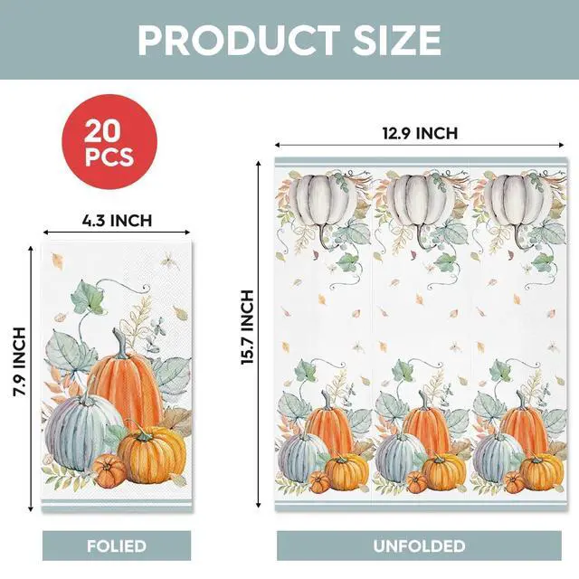 Alt view image 7 of 7 - 20 Fall Disposable Paper Decorative Guest Napkins, Thanksgiving Watercolor Pumpkin Hand Towel for Party Lunch Dinner Kitchen Bathroom