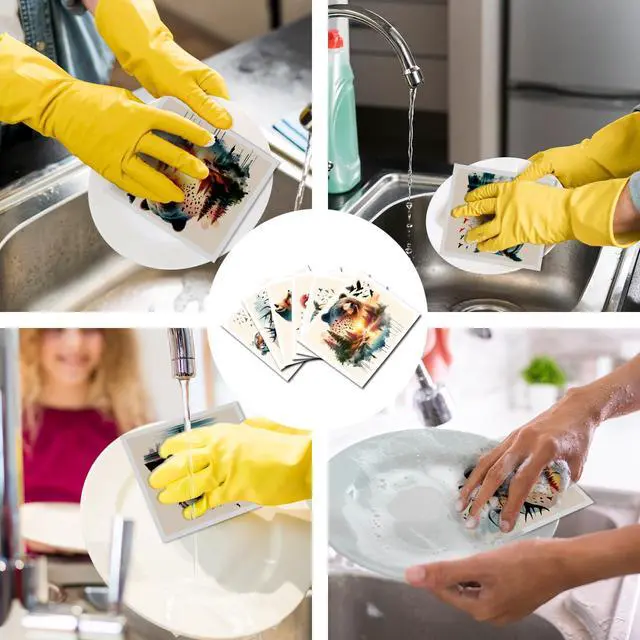 Alt view image 4 of 6 - Swedish Dishcloths for Kitchen, 6 Pcs Animal Bear Tiger Fox Pattern Swedish Dish Cloths, Reusable Absorbent Dish Towels for Kitchen Cooking Farmhouse Home Decoration Housewarming Gifts