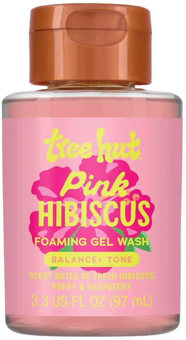 Main image of Pink Hibiscus Mini Body Wash, Travel Size Shower Gel w/Shea Butter & Essential Oils, Soft Smooth Skin, Gentle Cleanser For All Skin Types, TSA Approved, Self Care Gifts for Women, 3.3 Fl Oz