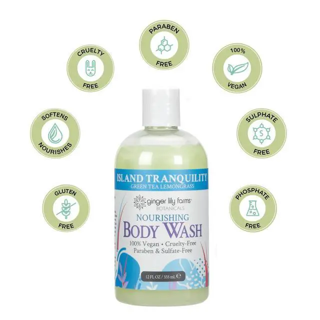 Alt view image 4 of 6 - Botanicals Nourishing Body Wash, Island Tranquility, 100% Vegan & Cruelty-Free, Green Tea & Lemongrass Scent, 12 Fl Oz