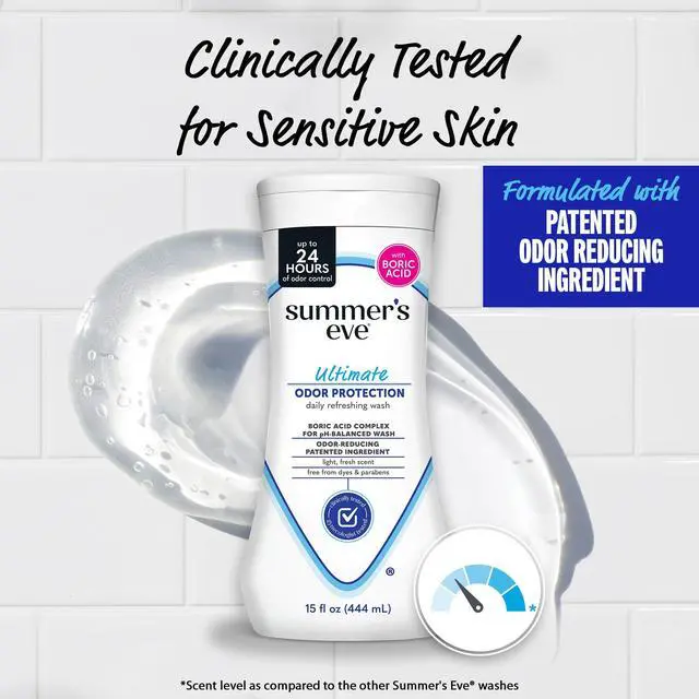 Alt view image 4 of 7 - Ultimate Odor Protection Daily Feminine Wash, pH-Balanced Formula Body Wash for Women with Boric Acid Helps Control Vaginal Odor, 15 Fl Oz