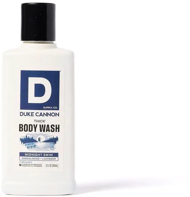 Main image of THICK High Viscosity Travel Size Body Wash for Men - 3 fl oz - Midnight Swim - Sandalwood + Lavender Scent - Mineral-Enriched, Cleansing Shower Gel