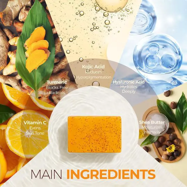 Alt view image 2 of 7 - Turmeric Kojic Acid Soap: Dark Spot Soap for Face Body - Home Travel Use Skin Cleansing for Women (80g)