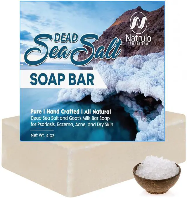 Main image of Dead Sea Salt Soap Bar for Face & Body, 4oz Pure Organic All Natural Goat's Milk Bar Soap for Psoriasis, Eczema, Acne, Dry Skin Cleansing, Exfoliating, Brightening, Smoothing, Nourishing