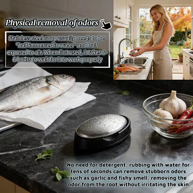 Alt view image 2 of 7 - Stainless Steel Soap Bar for Hands - Odor Eliminator for Onion, Fish & Kitchen Smells | Food-Grade 304 Steel | Lasts 10 Years, Chemical-Free, Travel-Size | Removes Stubborn Odors from Skin & Fridge