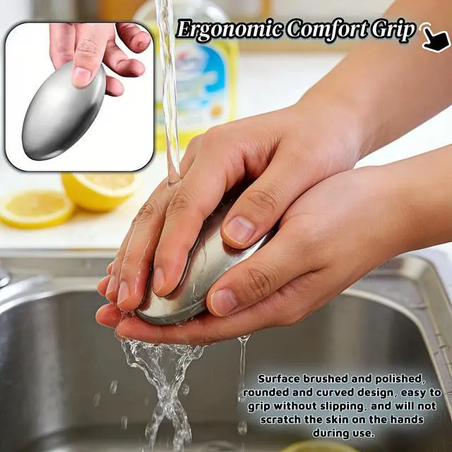 Alt view image 4 of 7 - Stainless Steel Soap Bar for Hands - Odor Eliminator for Onion, Fish & Kitchen Smells | Food-Grade 304 Steel | Lasts 10 Years, Chemical-Free, Travel-Size | Removes Stubborn Odors from Skin & Fridge