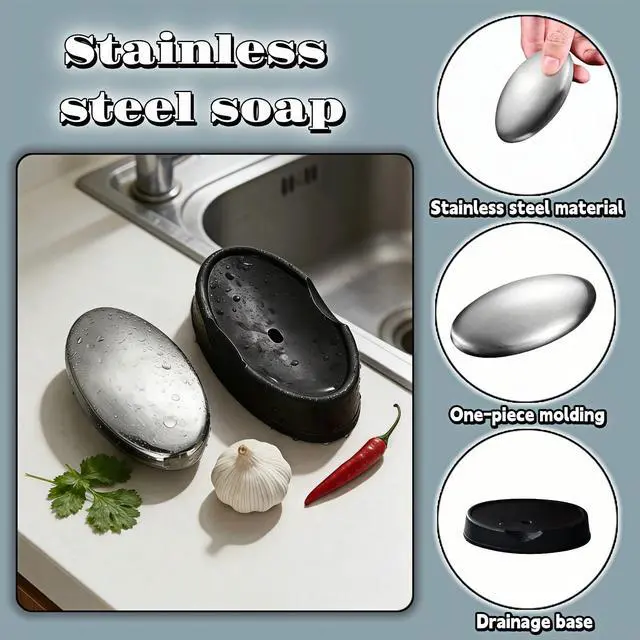 Alt view image 3 of 7 - Stainless Steel Soap Bar for Hands - Odor Eliminator for Onion, Fish & Kitchen Smells | Food-Grade 304 Steel | Lasts 10 Years, Chemical-Free, Travel-Size | Removes Stubborn Odors from Skin & Fridge