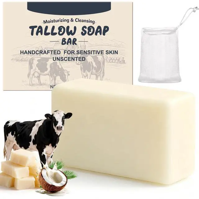 Main image of Beef Tallow Soap Bar, All Natural and Organic Grass Fed Tallow Soap, Moisturizing Face & Body Wash for Dry, Itchy, Sensitive Skin, Deep Cleansing Handmade Bath Soap for Adults, Kids - 1 Pack